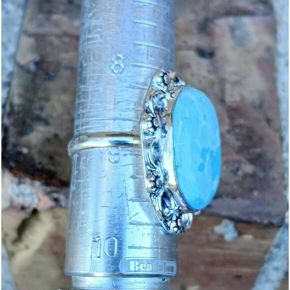 925 Plated Larimar Crystal Ring, Gemstone Jewelry, Silver, Size 9 - Picture 4 of 4